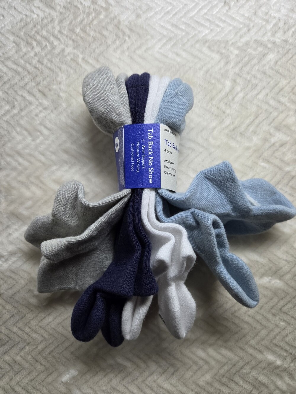 Pack of 4 Women's No-Show Soft OV Socks - Light Blue, White, Gray, Navy NWT